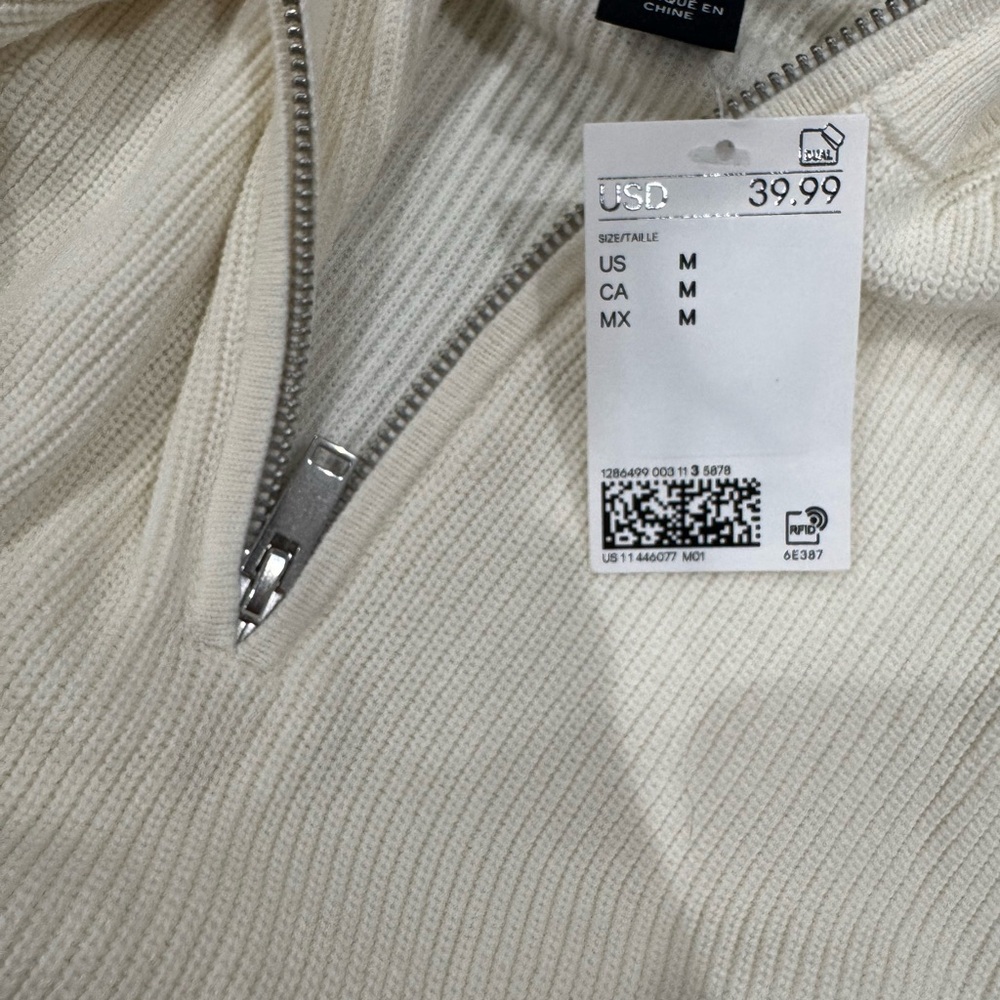 H&M Cream Ribbed Half-Zip Jean Jacket